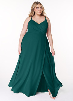 Azazie Lennon Brudtärnklänningar Klä av A-Linje i Chiffong Spets Påfågelblå image9