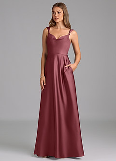 Azazie Beatrice 신부 들러리 드레스 A라인 스윗하트 네크라인 스트레치 새틴 바닥 길이 드레스 image3