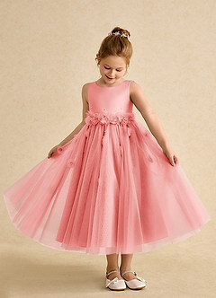 Azazie Lux Flower Girl Dresses Coral A-Line Beaded Tulle Dress image3
