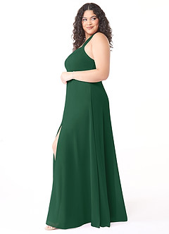 Azazie Jane Final Sale Dark Green A-Line V-Neck Pleated Chiffon Dress image8