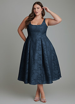 Azazie Amalie Bridesmaid Dresses Dark Navy A-Line Pleated Floral Burnout Dress image9