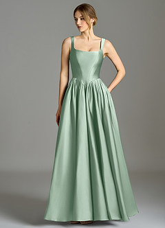 Azazie Verina Abiti da Damigella Abito A-Line in Raso Elasticizzato Plissettato Agave image1