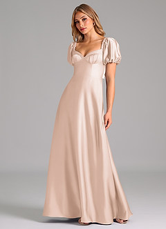 Azazie Fatima Bridesmaid Dresses Blushing Pink A-Line Pleated Stretch Satin Dress image4