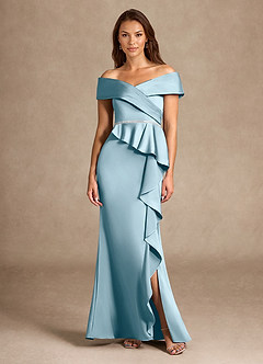 Azazie Dareia Kleider für die Brautmutter Meerjungfrau-Linie Schulterfrei Stretch-Satin Kleid Stimmungsvolles Blau image3