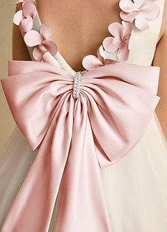 Azazie Lilli Flower Girl Dresses Ivory Blushing Pink A-Line Bow Tulle Dress image6