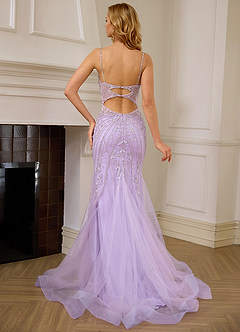Josepheas Light Purple Beading Tulle Mermaid Corset Prom Dress image2