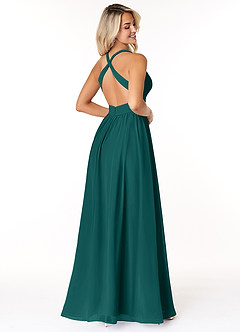 Azazie Ashia Bridesmaid Dresses Peacock A-Line Pleated Chiffon Dress image2