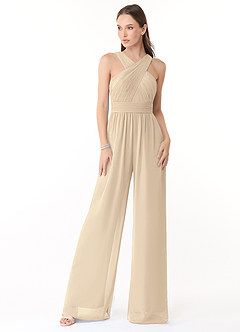 Azazie Berdie Bridesmaid Dresses Champagne Halter Chiffon Jumpsuit image1