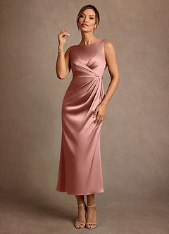 Azazie Mazhe Mère de la mariée Robes Robe Trapèze en Satin extensible Plissée Rosette image1