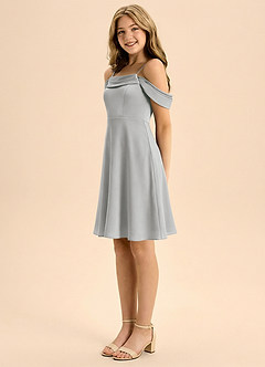 Azazie Anselie Junior Jurk van Stretch Satijn met A-Lijn Geplooid Zilver image4