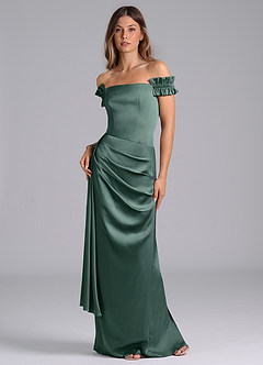Azazie Kalysia Bridesmaid Dresses Eucalyptus Mermaid Off the Shoulder Stretch Satin Convertible Dress image1