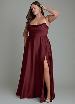 Azazie Elle Bridesmaid Dresses Cabernet A-Line Pleated Stretch Satin Dress image11