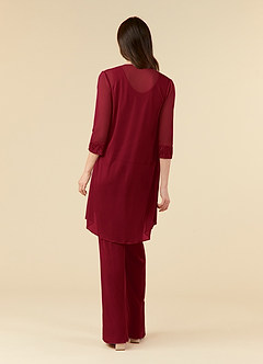 Azazie Frances Mother of the Bride Dresses Burgundy Jumpsuit/Pantsuit Scoop Mesh Dress image2