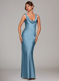 Azazie Rylina Bridesmaid Dresses Steel Blue Mermaid Stretch Satin Dress image3