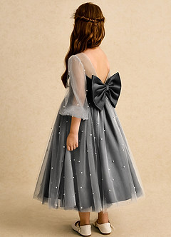 Azazie Trudy 플라워 걸 드레스 볼가운 스윗하트 네크라인 얇실버 명주 그물 티 길이 드레스 image7