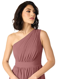 Azazie Mathilda Bridesmaid Dresses Desert Rose A-Line One Shoulder Chiffon Dress image4