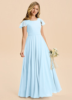 Azazie Cady Junior Sky Blue A-Line Pleated Chiffon Dress image3