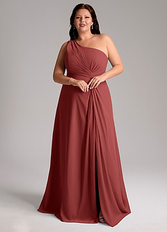 Azazie Brooke Robes de demoiselle d'honneur Robe Trapèze en Mousseline de soie Asymétrique Terracotta image10
