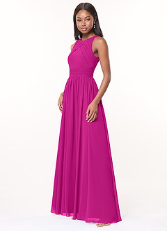 Azazie Harper Bridesmaid Dresses Fuchsia A-Line Pleated Chiffon Dress image3