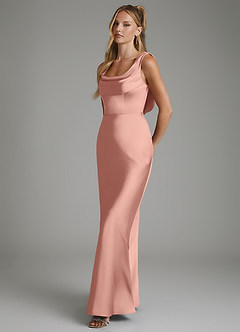 Azazie Elena Vestidos de prueba en casa Vestido Salvia Polvorienta de Satén Elástico de Corte Sirena con Plisado image5