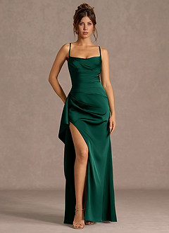 Azazie Hunter Green Ruffles Sleeveless A-Line Evening Dress / Gown