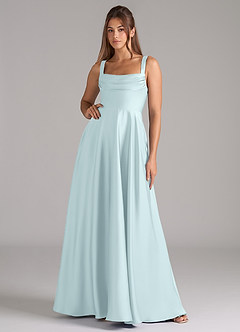 Azazie Shaude Bridesmaid Dresses Sea Glass A-Line Pleated Stretch Satin Dress image1