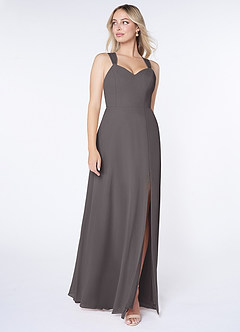 Azazie Jane Bridesmaid Dresses Steel Grey A-Line V-Neck Pleated Chiffon Dress image3
