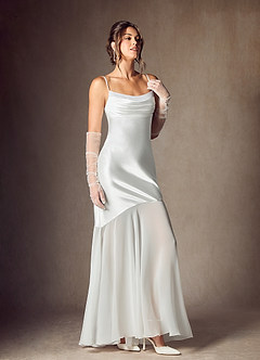 Azazie Alli Wedding Dresses Diamond White Mermaid Metallic Satin Dress image5