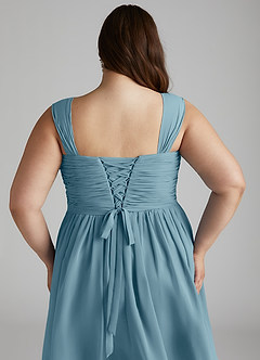 Azazie Angie Robes de demoiselle d'honneur Robe Trapèze en Mousseline de soie Corset Bleu Maussade image15