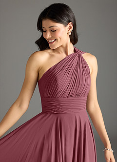 Azazie Charlize Bridesmaid Dresses Desert Rose A-Line One Shoulder Chiffon Dress image5