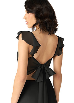 Azazie Everett Bridesmaid Dresses Black A-Line V-neck Ruched Chiffon Dress image5