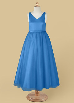 Azazie Marybell Flower Girl Dresses Blue Jay A-Line Bow Tulle Dress image9