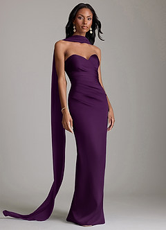 Azazie Sonora Vestidos de damas de honor Vestido de Uva de Satén Elástico de Corte Recto con Sin tirantes image9