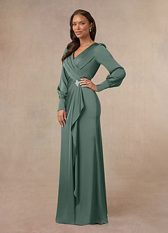 Azazie Petrina Mother of the Bride Dresses Sea Moss Mermaid Pleated Stretch Satin Dress image2