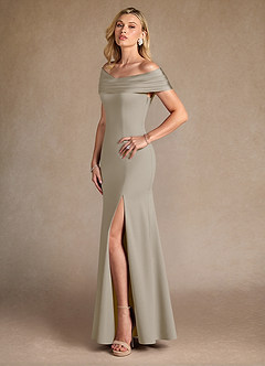 Azazie Pierce Abiti per la Madre della Sposa Abito Sirena in Crepe Elasticizzato Plissettato Taupe image2