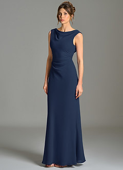 Azazie Kieryn Bridesmaid Dresses Dark Navy Mermaid Pleated Chiffon Dress image3