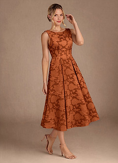 Azazie Fulton Mother of the Bride Dresses Burnt Orange A-Line Pleated Floral Burnout Dress image2