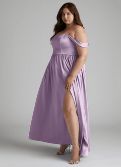 Azazie Morana Brautjungfernkleider Wandelbar A-Linie Schulterfrei Stretch-Satin Kleid Frostiges Flieder image13