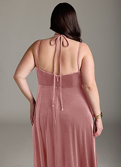 Azazie Sora Final Sale Terracotta A-Line Halter Bow Velvet Dress image13