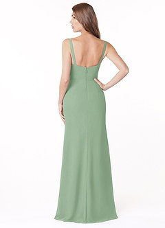 Azazie Salma Final Sale Matcha Sheath Side Slit Chiffon Dress image2