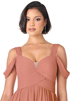 Azazie Lianne Brautjungfernkleider A-Linie Schulterfrei Chiffon Kleid Mai Tai image8