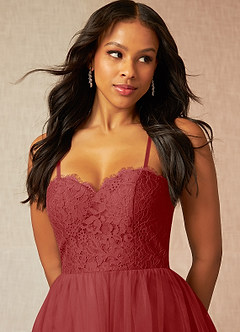 Azazie Roni Bridesmaid Dresses Rust A-Line Sweetheart Neckline Tulle Convertible Dress image2