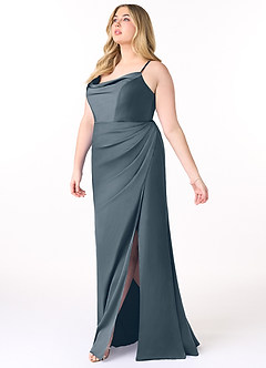 Azazie Marzia Bridesmaid Dresses Twilight Mermaid Cowl Pleated Stretch Satin Dress image15