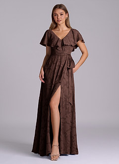 Azazie Lainey Brudtärnklänningar Klä av A-Linje i Blommig Utbrändhet med fickor Ganache image1