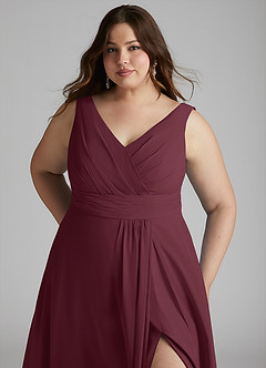 Azazie Karina Bridesmaid Dresses Cabernet A-Line Pleated Chiffon Dress image11