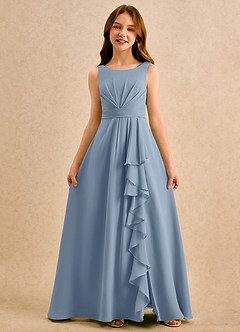 Azazie Chibi Girls Formal Blumenmädchenkleider A-Linie Plissee Chiffon Kleid Staubblau image3