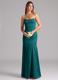 Azazie Ximena Bridesmaid Dresses Peacock Mermaid Corset Stretch Satin Convertible Dress image7