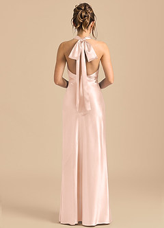 Azazie Velli Bridesmaid Dresses Rose Gold Sheath High Neck Metallic Satin Dress image5