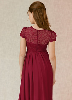 Azazie Delevingne Junior Burgundy A-Line Lace Chiffon Dress image5