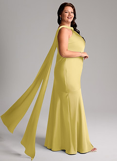Azazie Kinsley Vestidos de madrinha de casamento Vestido Canário de Cetim elástico de sereia com Racha Lateral image9